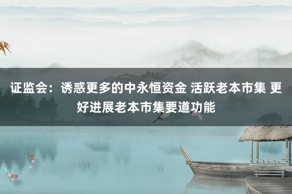 证监会：诱惑更多的中永恒资金 活跃老本市集 更好进展老本市集要道功能