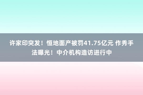 许家印突发！恒地面产被罚41.75亿元 作秀手法曝光！中介机构造访进行中