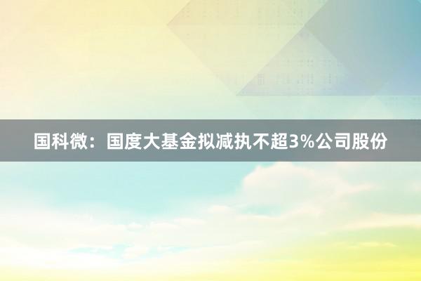 国科微：国度大基金拟减执不超3%公司股份